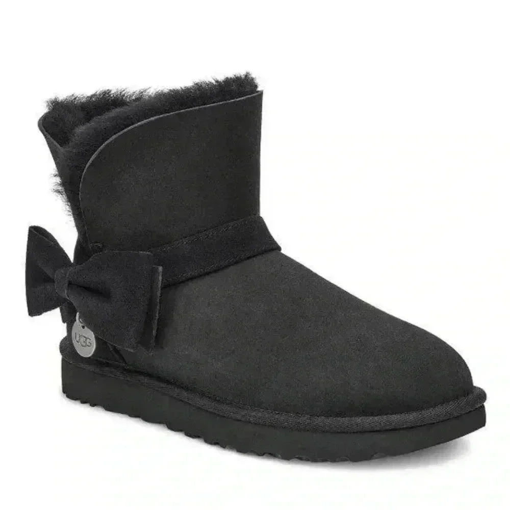 UGG Womens Black Classic‎ Suede Mini Bow Boots Sz 6